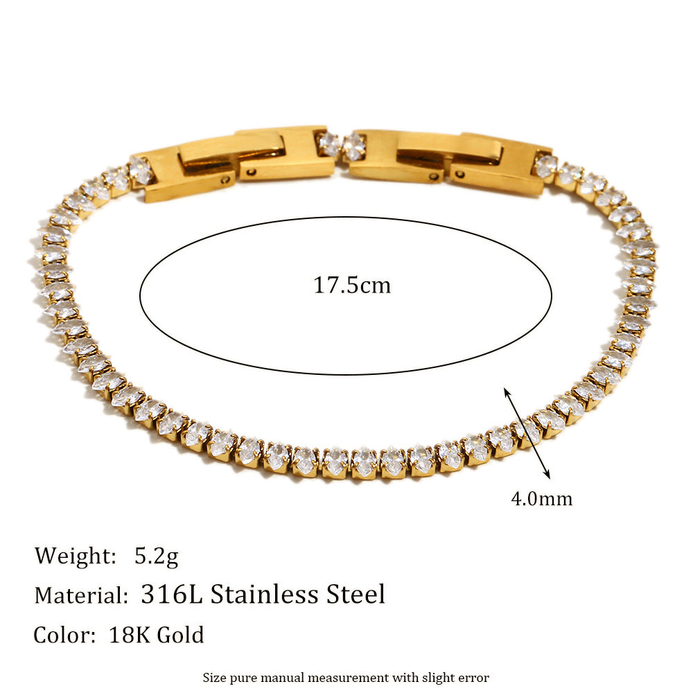 Bracciale da donna in acciaio inossidabile placcato oro 18 carati con zirconi a occhio di cavallo, geometrico e alla moda