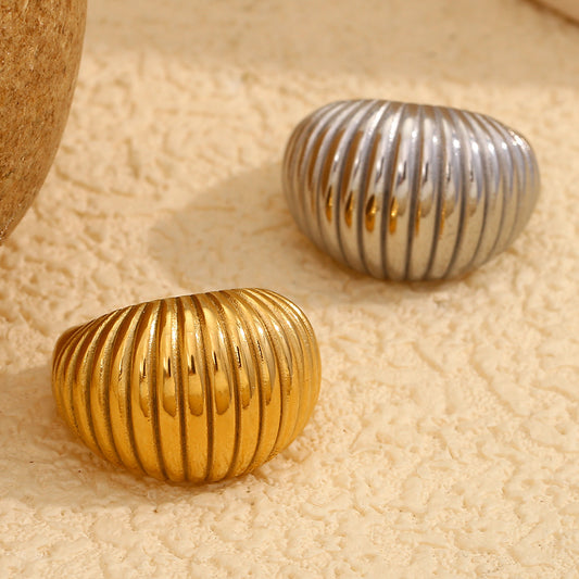 Minimalist Geometric Stainless Steel Ring with 18K Gold Plating for Women