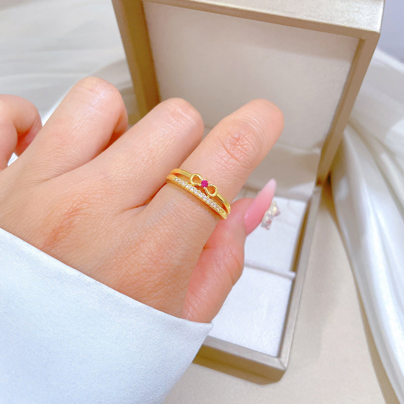 Minimalist Butterfly Knot Opening Ring for Women in Brass with Gold Plating