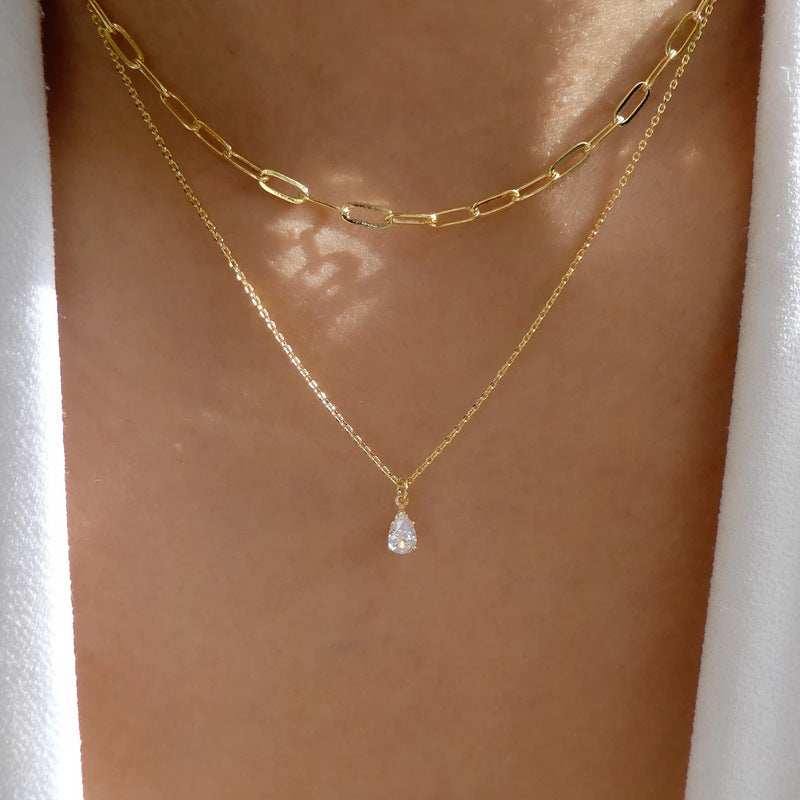 Collar con colgante de aleación redonda de varias capas y cadena singapur