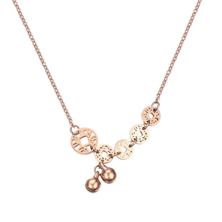 Minimalist Luxury U-Shape Titanium Steel Plated Coin Pendant Necklace Snake Chain for Women