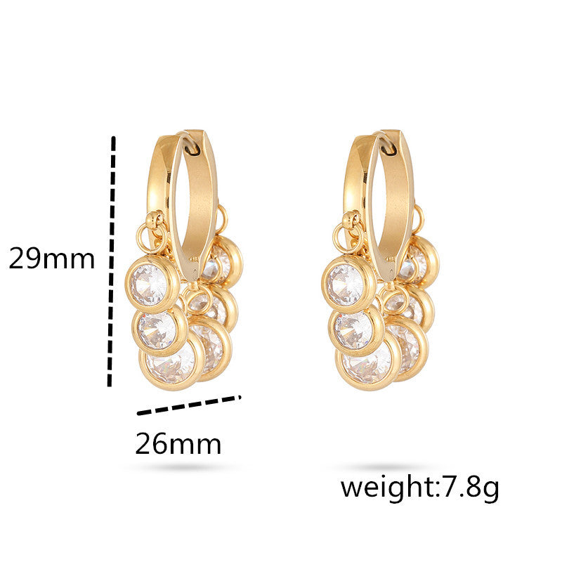 Orecchini da donna alla moda e minimalisti in acciaio inossidabile a forma geometrica rotonda con placcatura in oro sottovuoto 18K e intarsio di strass