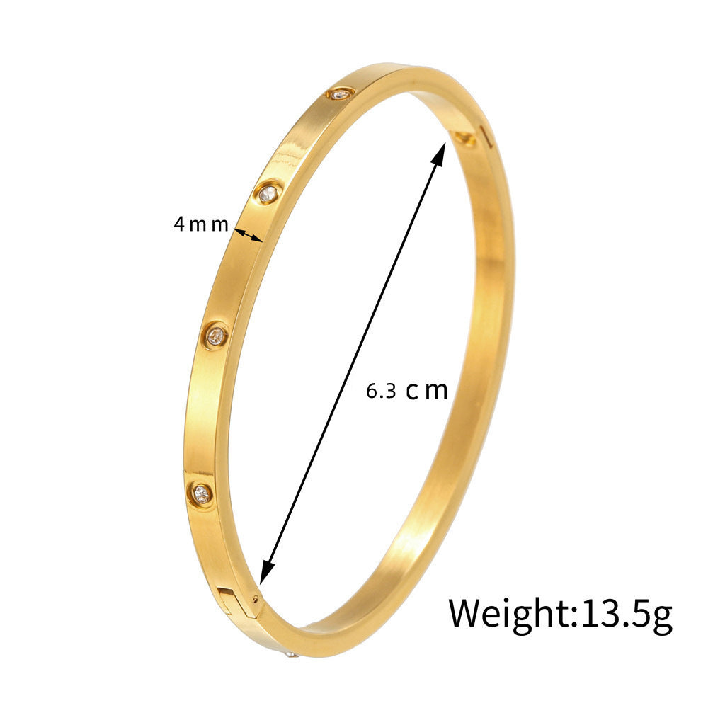 Casual Geometric Round Rhinestone Plated Titanium Steel Bracelet with Clasp