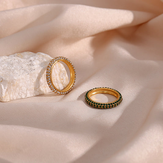 Minimalist Geometric Stainless Steel Ring for Women with Plated Finish and Full Zirconia Inlay