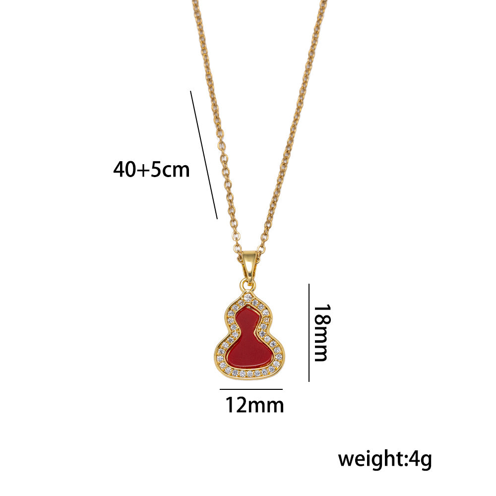 Collana da donna vintage in stile cinese, lusso leggero, con ciondolo a zucca placcato oro 18 carati, in acciaio al titanio e catena a O in rame