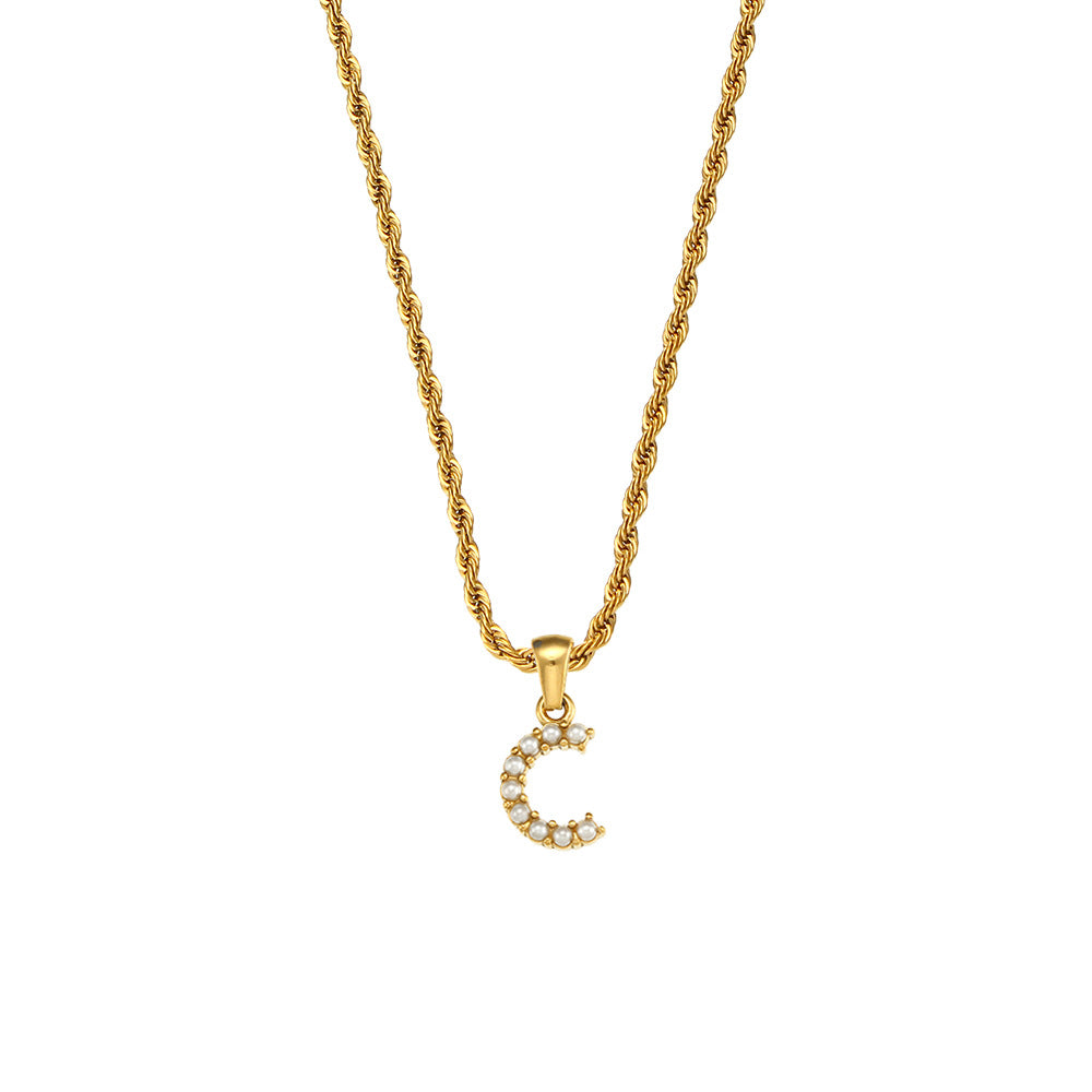 Fashionable Minimalist Letter Pendant Necklace for Women Stainless Steel Twisted Chain with 18K Gold Plating