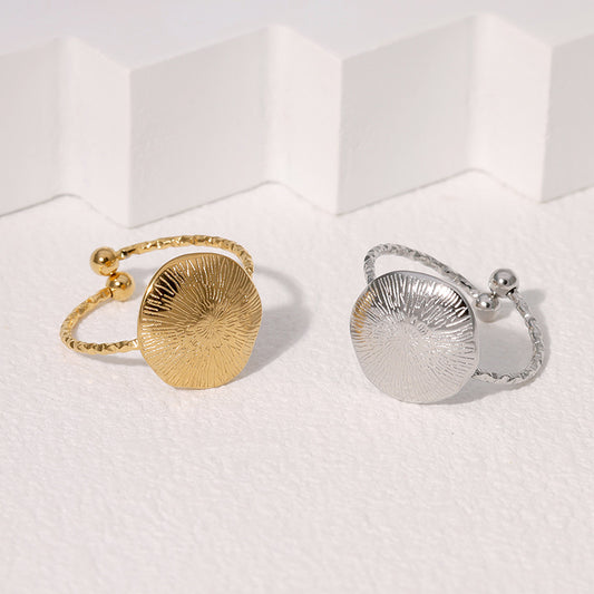 Minimalist Geometric Round French Vintage Style Gold-Plated Stainless Steel Open Ring for Women