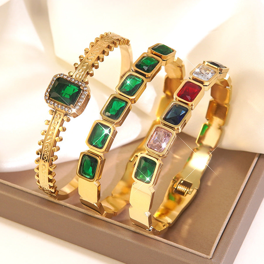 Vintage 18K Gold Plated Stainless Steel Geometric Cubic Zirconia Bracelet