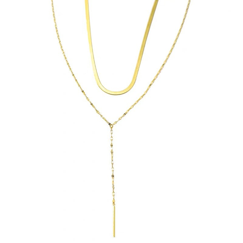 Minimalist Y-Shaped Titanium Steel Necklace for Women with Plated Finish and Geometric Line Design