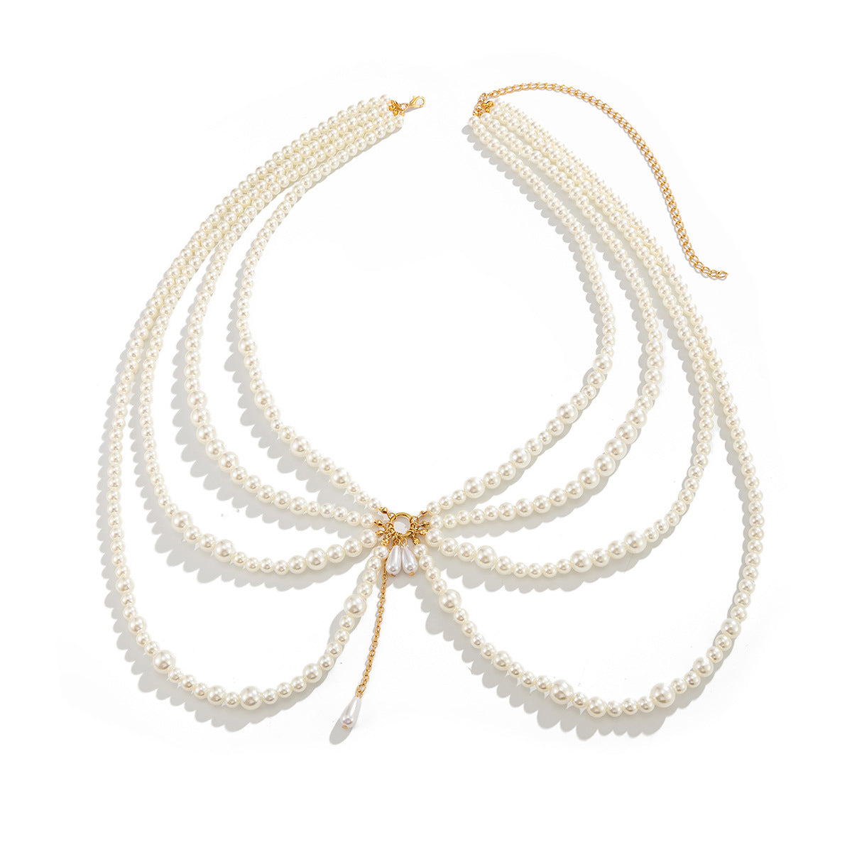 Sweet Hollow Teardrop Tassel Faux Pearl Multi-layer Body Chain for Women