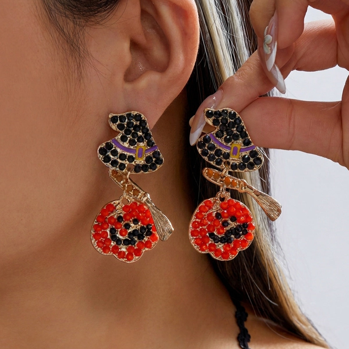 Gothic Halloween Pumpkin Ghost Face Alloy Plated Cartoon Earrings Unisex