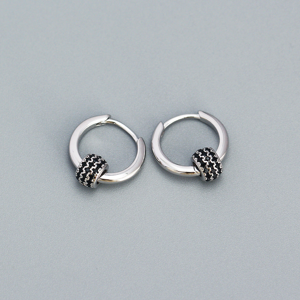 Sweet 925 Sterling Silver Geometric Lucky Bead Hoop Earrings for Women