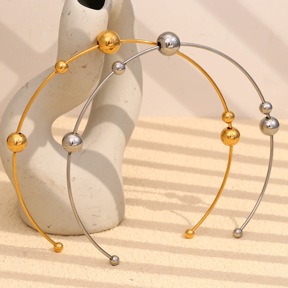 Collana Girocollo da Donna in Acciaio Inossidabile Placcato Oro 18K con Perline Rotonde Geometriche Minimaliste