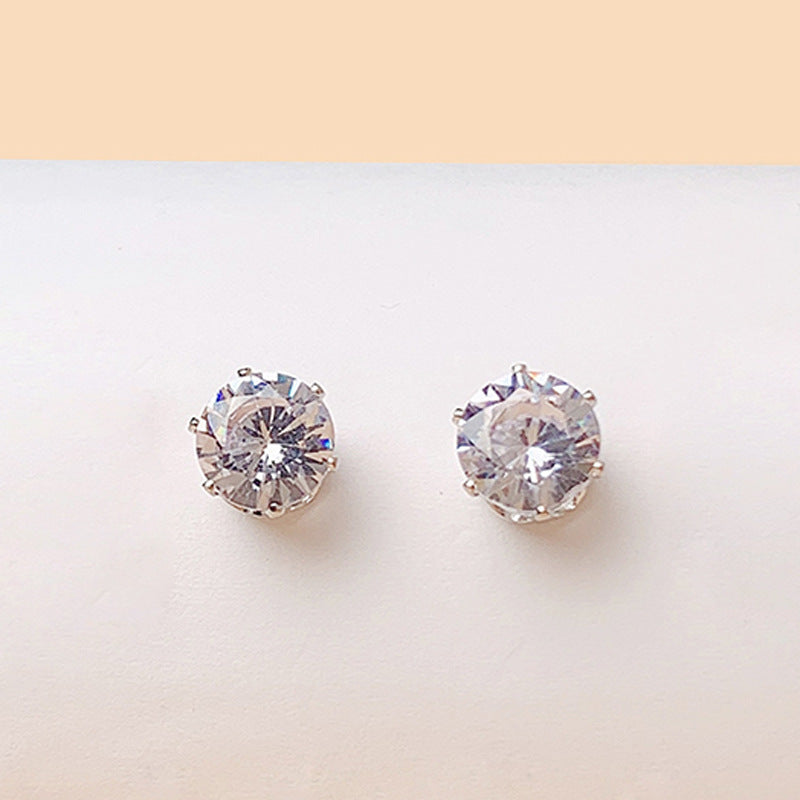 Fashionable Office Lady Geometric Rhinestone-Set Copper Stud Earrings with Diamond-Cut Rhombus and Minimalist Contemporary Design