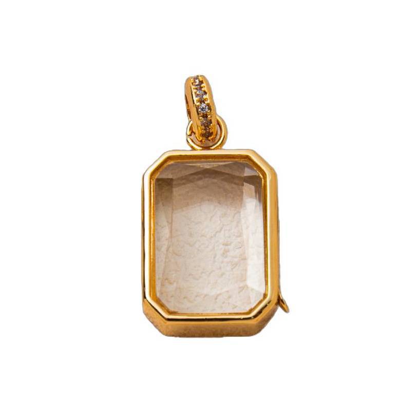 Vintage Luxury 18K Gold Plated Brass Geometric Floral Locket Pendant Charm Bar with Cable Chain
