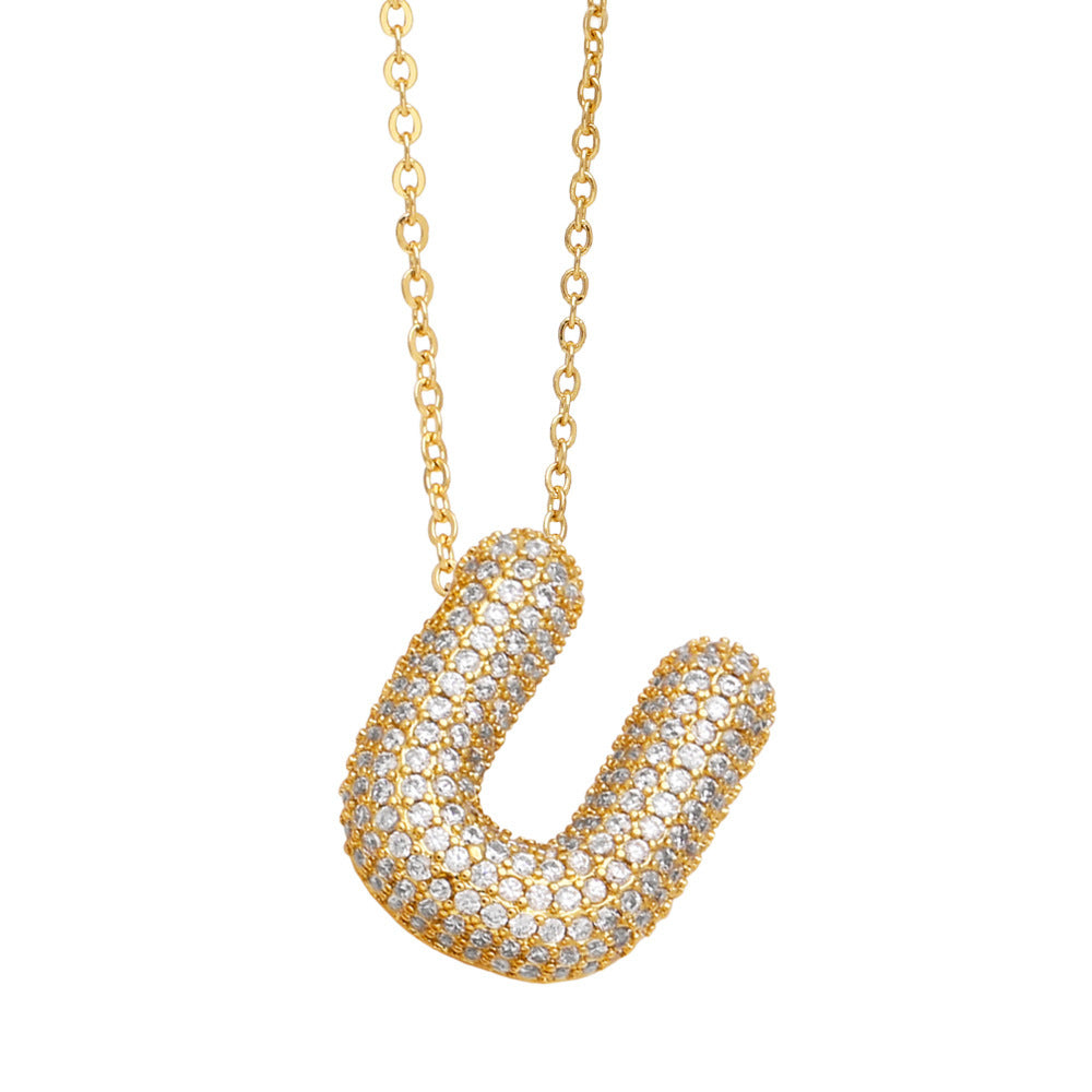 Minimalist Letter Brass Cubic Zirconia Plated Necklace Cable Chain Unisex