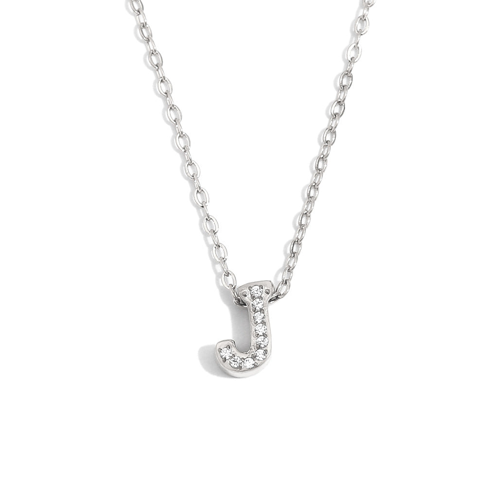 Minimalist Fashion Letter Pendant Necklace for Women Stainless Steel with 18K Gold Plating and Rhinestone Inlay