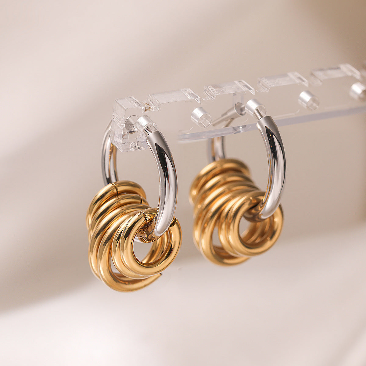 Minimalist 18K Gold Plated Stainless Steel Round Geometric Earrings for Women