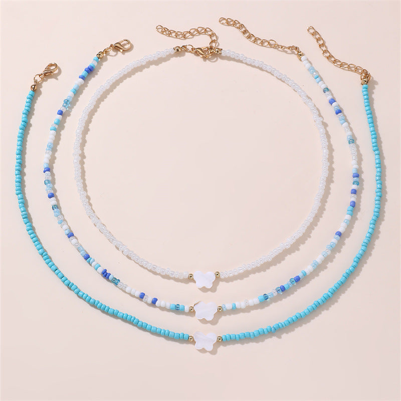 Collar con colgante de corazón y mariposa estilo bohemio con cuentas de cristal para niños, cadena de cuentas redondas hecha a mano