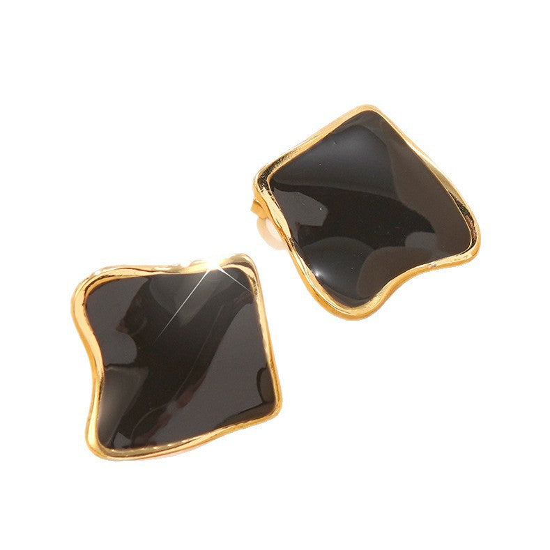 Sweet Streetwear Geometric Square Drip Oil Stainless Steel Earrings