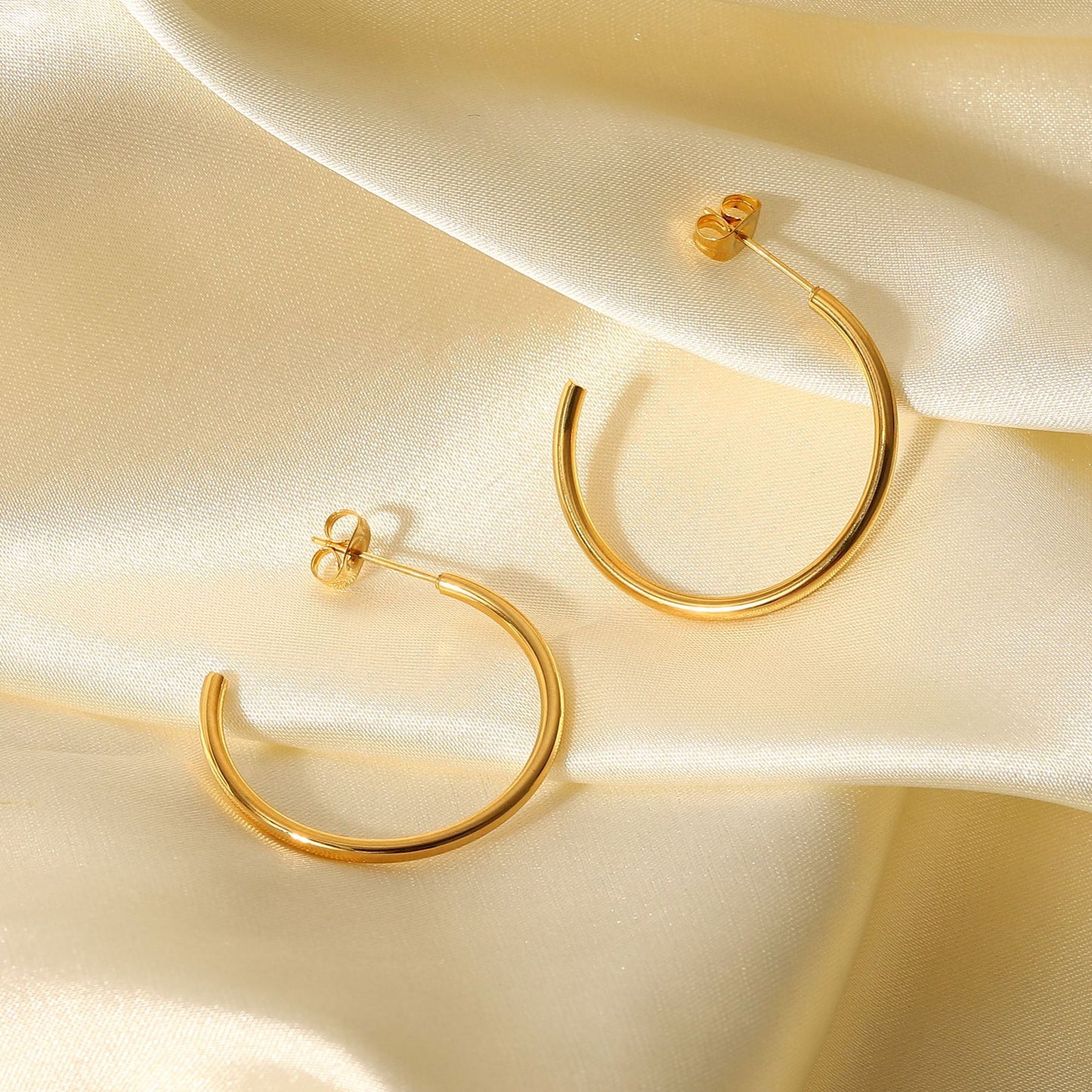 Minimalist Geometric C-Shaped Titanium Steel Earrings with 18K Gold Plating for Women