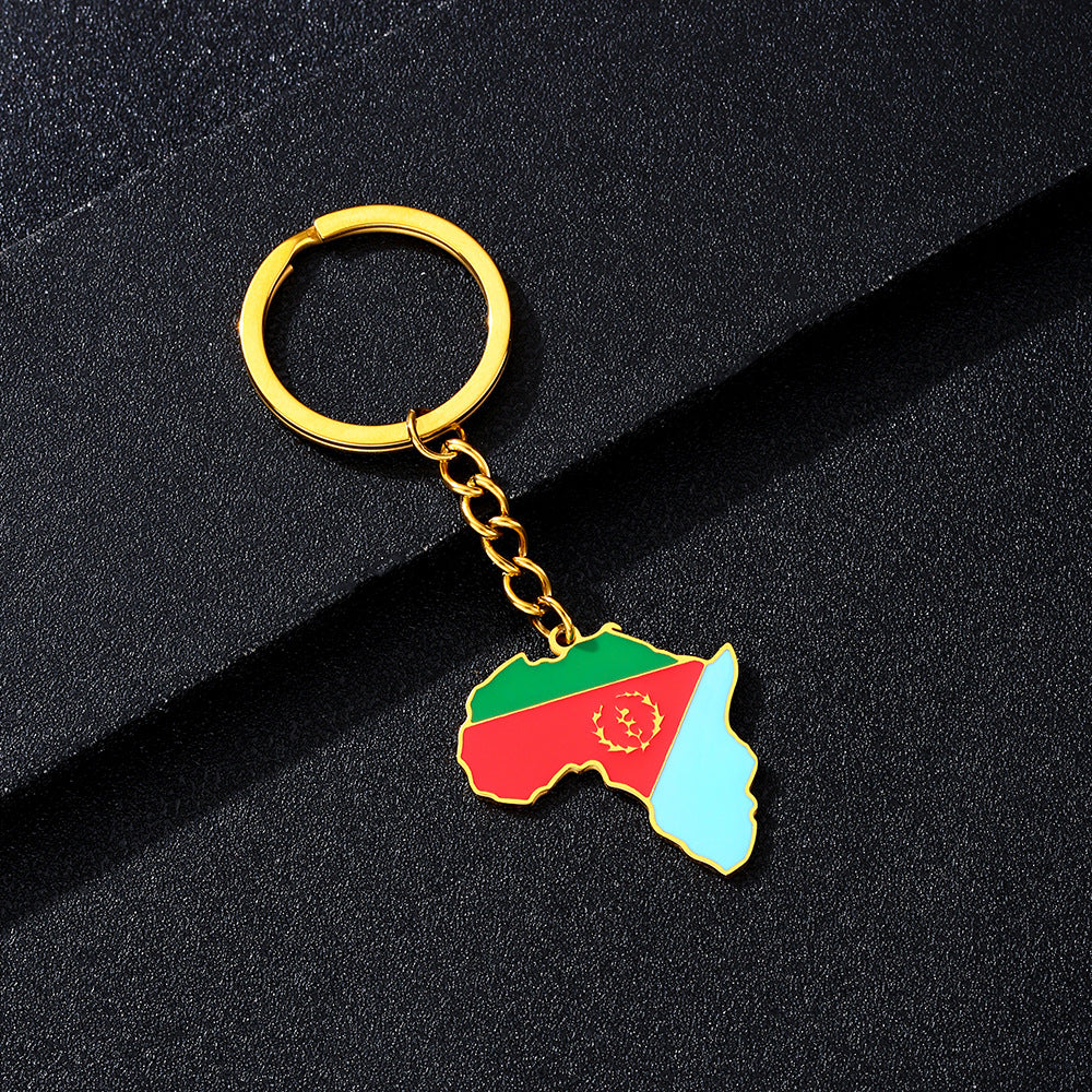 Llavero minimalista de acero inoxidable con forma del continente africano, esmaltado, para regalos y recuerdos