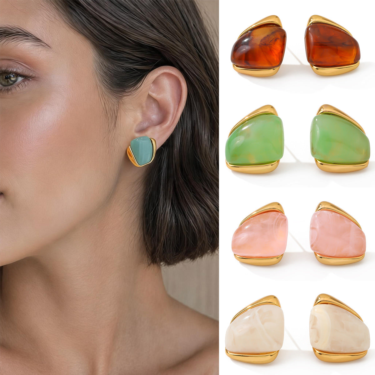 Minimalist Geometric Oval Stainless Steel PVD Plated Earrings for Women