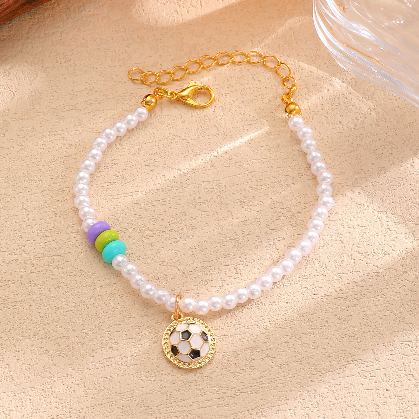 Set di Collana, Bracciale e Orecchini con Pendente a Sfera in Lega di Zinco Placcata Sportiva e Perle per Donna