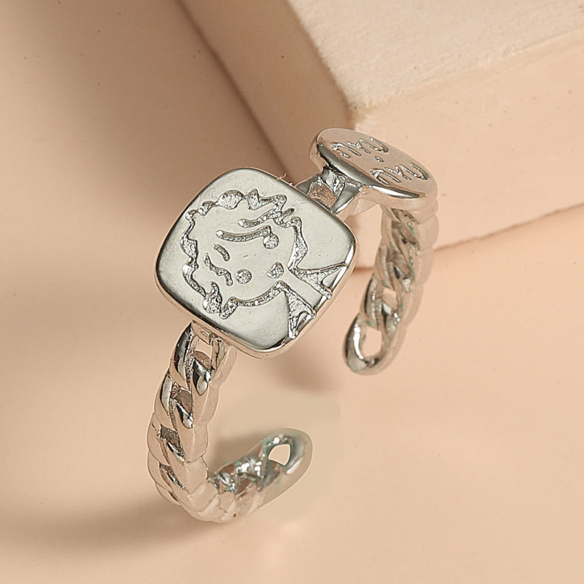 Anillo Abierto Ajustable Minimalista Dulce de Aleación con Acabado Galvanizado Diseño Geométrico en Forma de U para Mujer