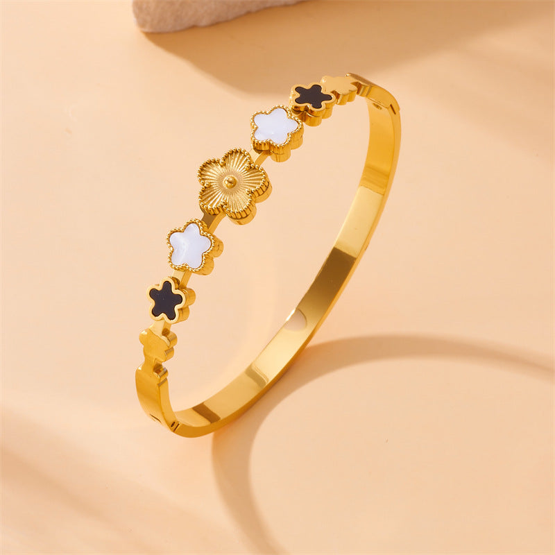 Bracciale in acciaio inossidabile a tema floreale di lusso con fiore di prugno