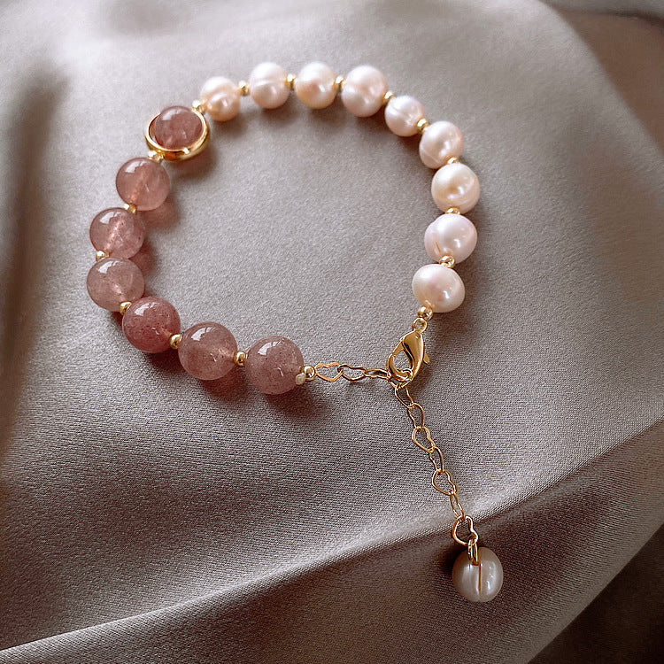 Minimalist Sweet Geometric Alloy Plated Bracelet with Pearl and Crystal Inlay for Women