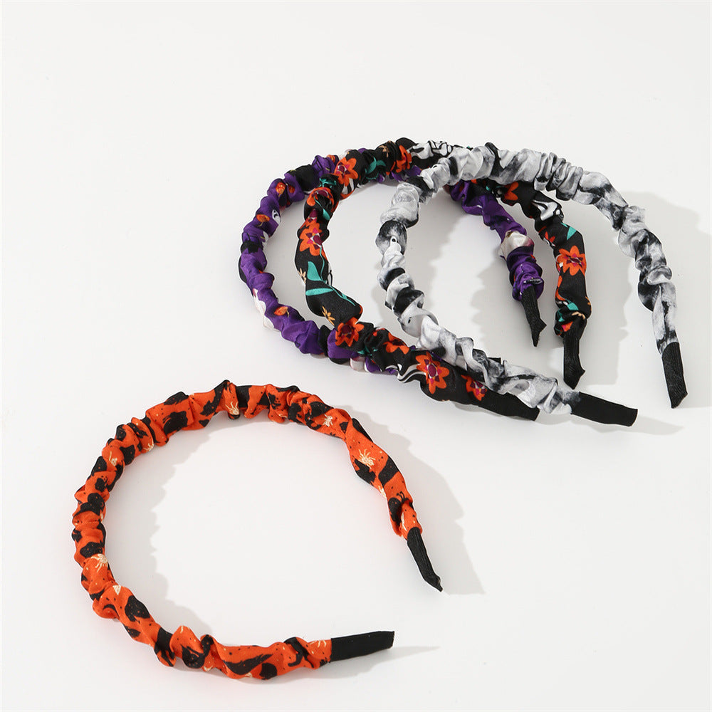 Set di elastici per capelli a tema Halloween per bambini con motivo gatto nero e zucca, design floreale in cotone