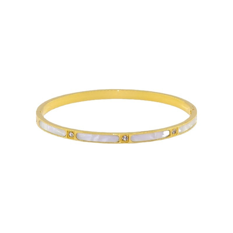 Minimalist Oval Titanium Steel Bracelet with Zircon Inlay and Plated Finish for Women