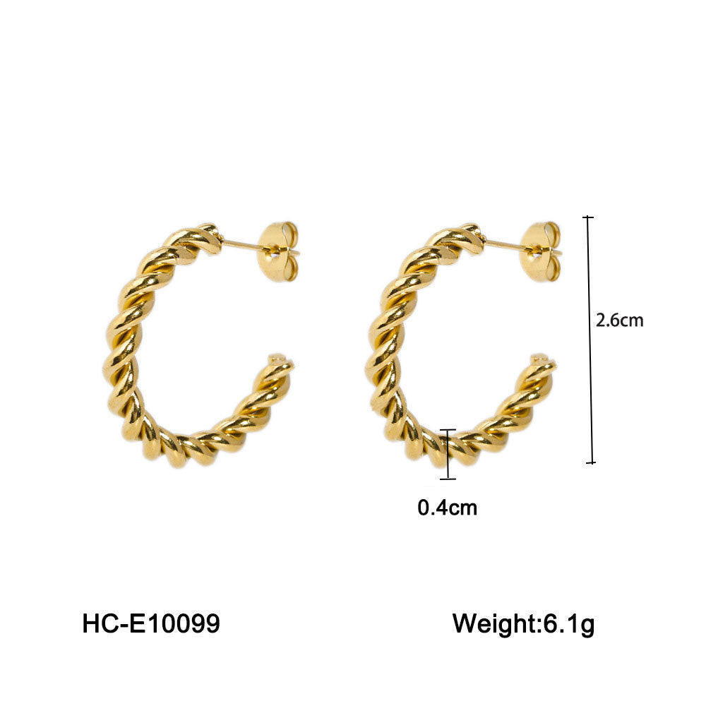 Pendientes minimalistas de acero inoxidable en forma de C con baño de oro de 18K al vacío para mujer