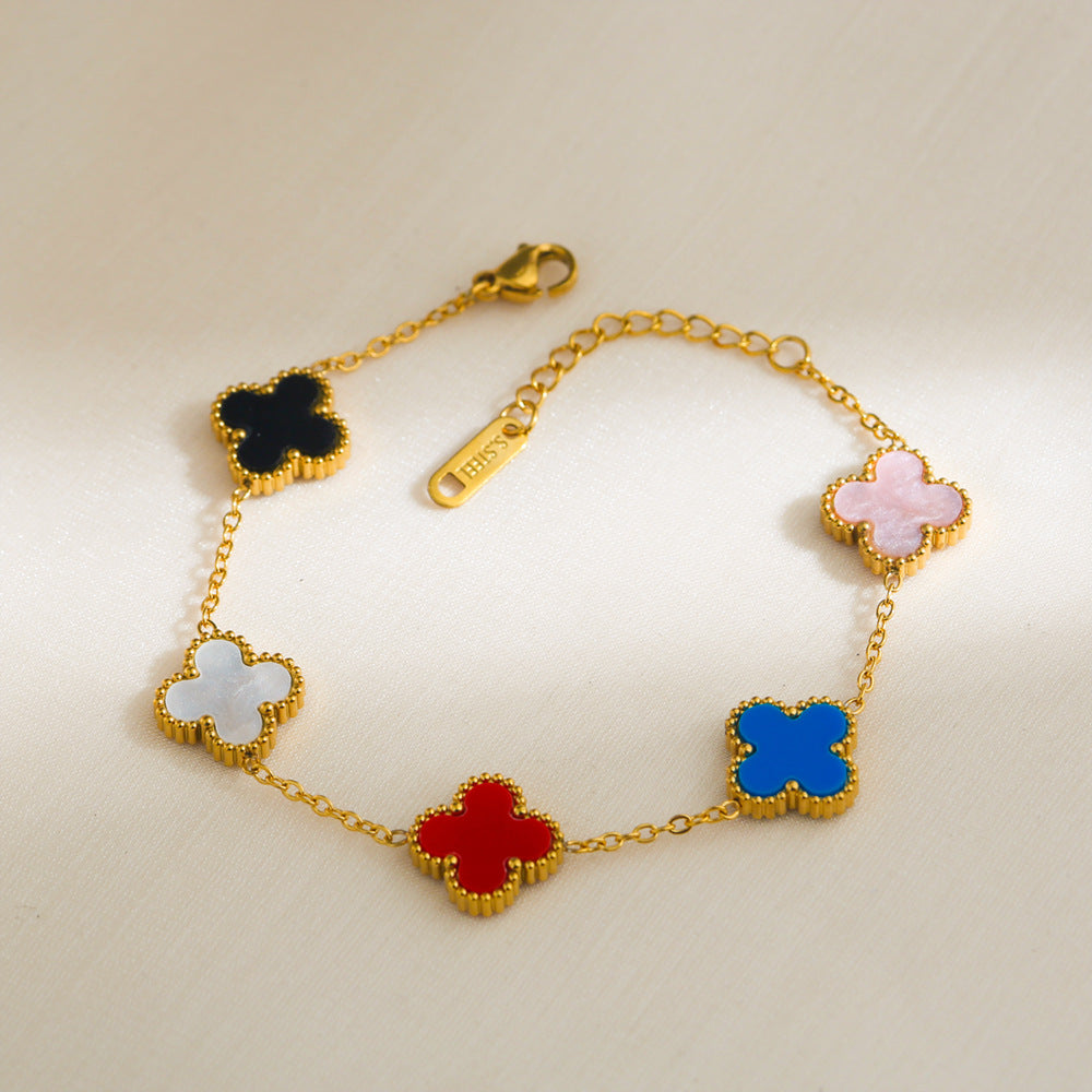 Minimalist Clover-Shaped Titanium Steel Bracelet with Plated Finish for Women, Hypoallergenic and Fade-Resistant Luxury Accessory