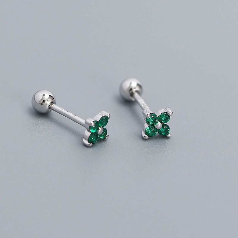 Orecchino a perno filettato da donna minimalista in argento sterling 925 con intarsi floreali e zirconi cubici
