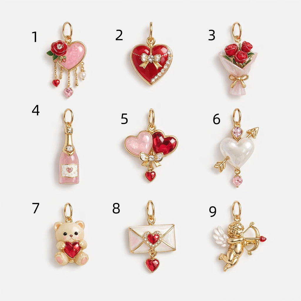 Barretta Ciondolo Vintage Orsetto Cuore con Smalto a Goccia Placcato Oro 14K
