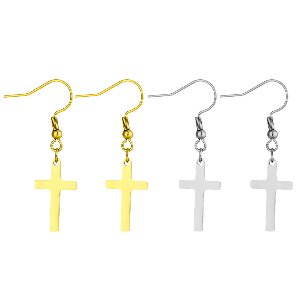 Pendientes minimalistas de cruz de acero inoxidable con acabado chapado para parejas estilo casual urbano