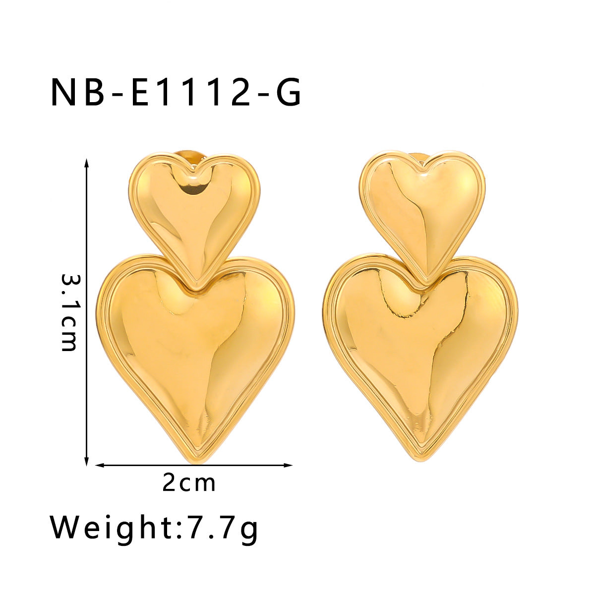 Minimalist Geometric Double-Layer Heart-Shaped Pendant Earrings in Stainless Steel with 18K Gold Plating