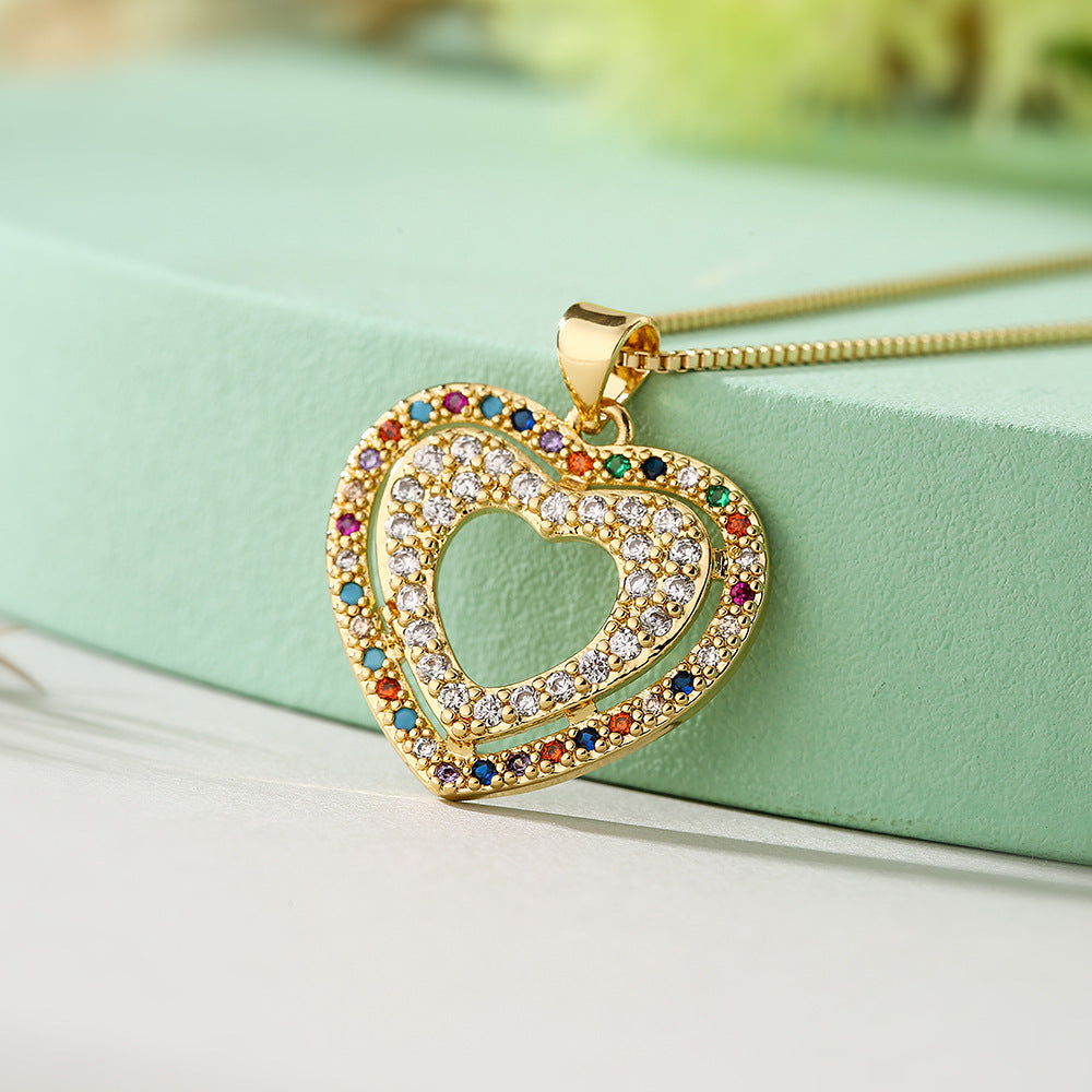 Minimalist Heart-Shaped Copper Pendant Necklace for Women with Zircon Accents, Versatile and Elegant Design