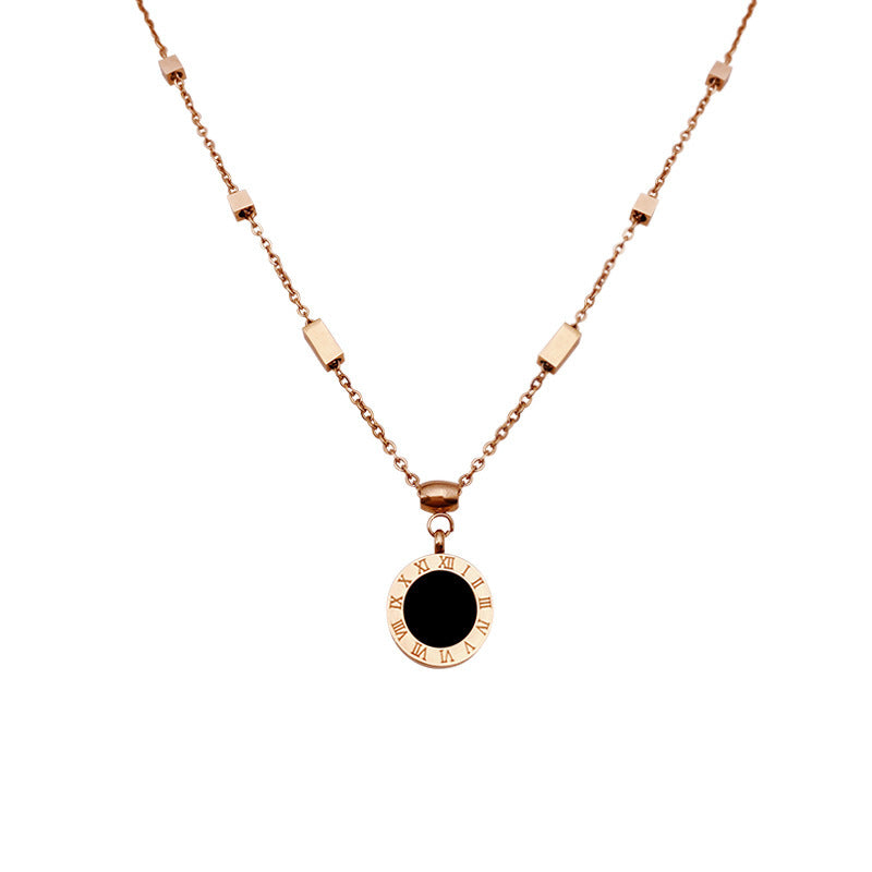 Minimalist Roman Numeral Pendant Necklace in Titanium Steel with Plated Finish for Women and Men