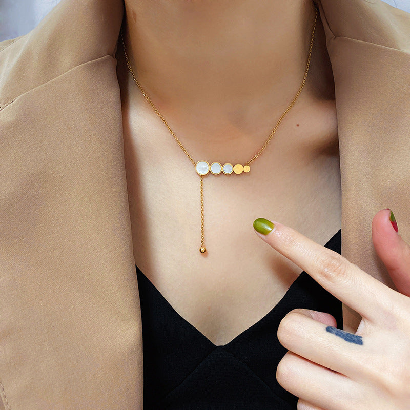 Minimalist Irregular Shaped Mother-of-Pearl Pendant Necklace for Women in Titanium Steel with Gold Plating