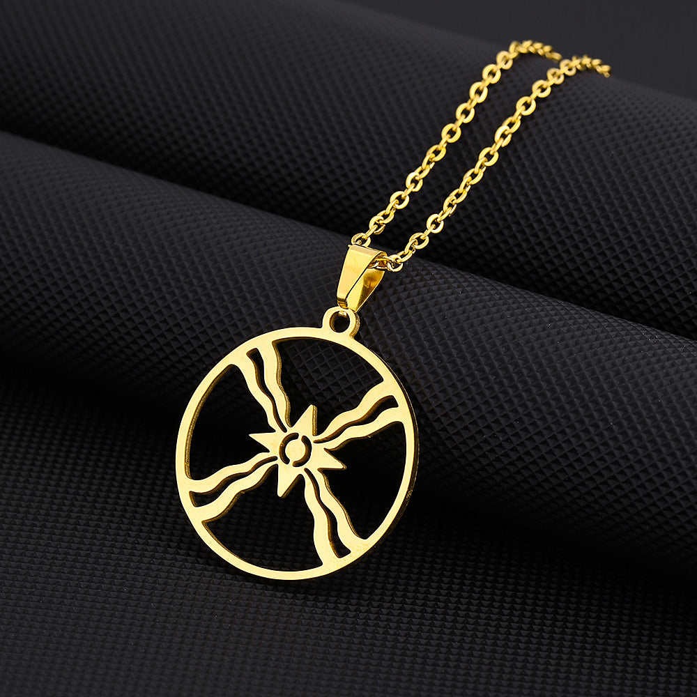 Collana con Pendente Etnico Geometrico a Simboli Shams in Acciaio al Titanio con Finitura Placcata per Uomo e Donna