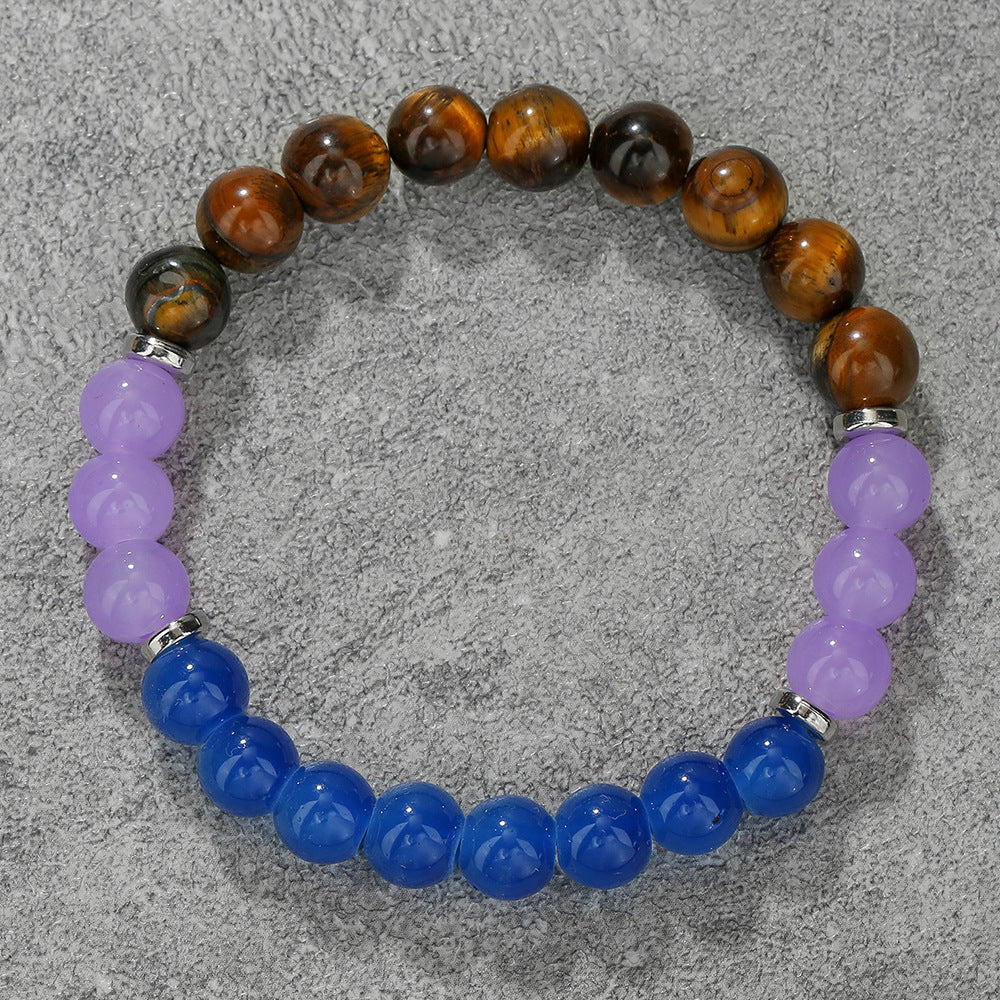 Handmade Round Natural Stone Bracelet with Citrine Tiger Eye and Hematite for Unisex