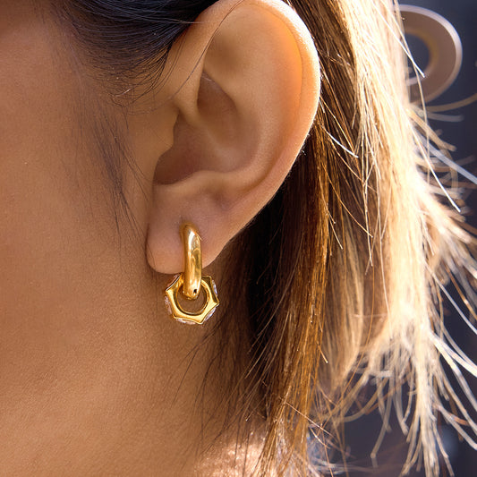 Orecchini a Cerchio Minimalisti Geometrici in Acciaio Inossidabile con Strass, Placcati per Donna