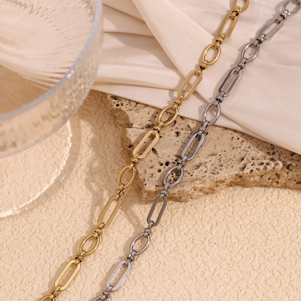 Tobillera de Acero Inoxidable Geométrica Minimalista con Baño de Oro de 14K y Cierre de Eslabón Grande en Forma de O para Mujer