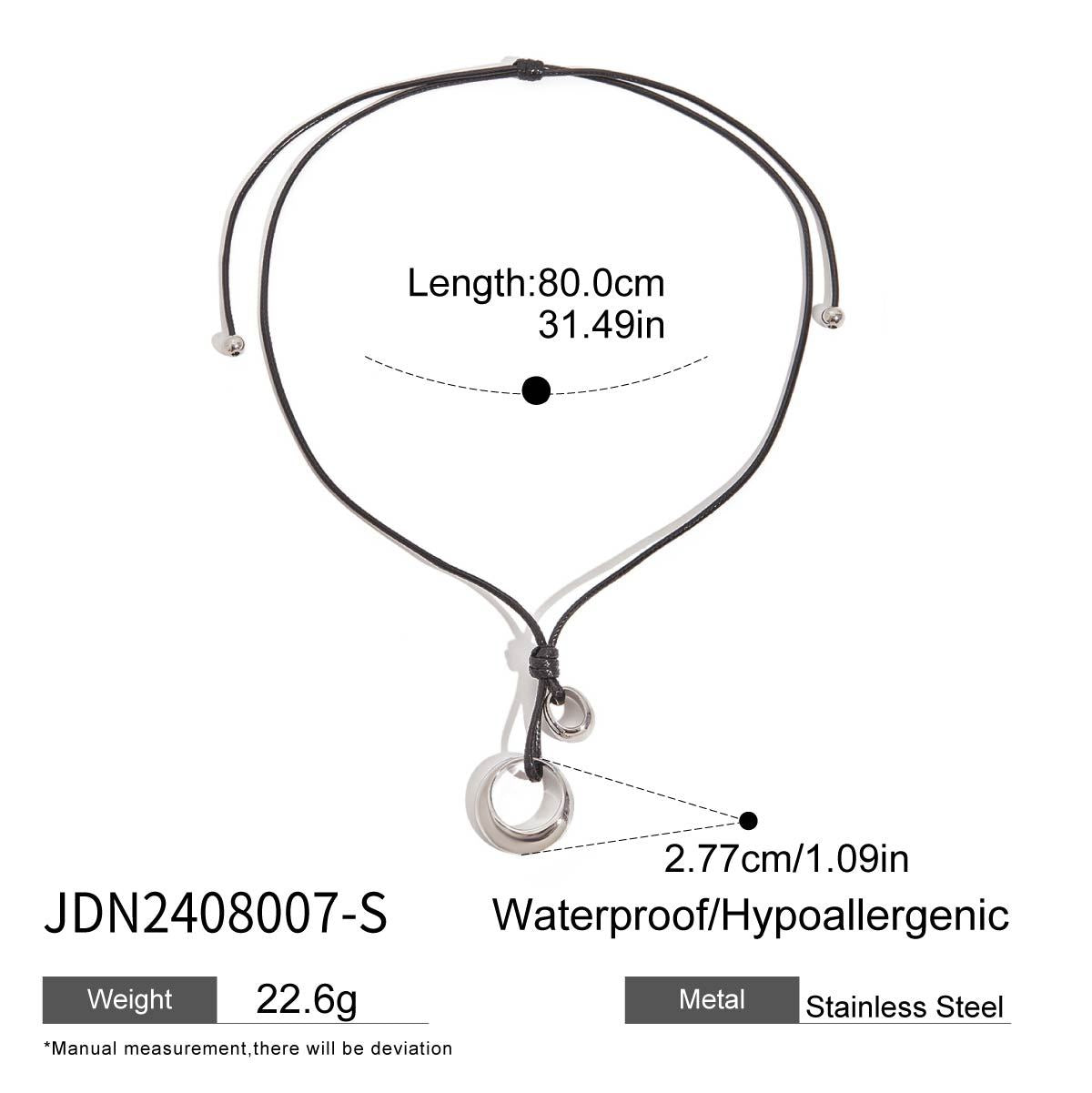Collar de Acero de Titanio Geométrico Chapado para Mujer con Cordón Negro Cadena Ajustable para Clavícula