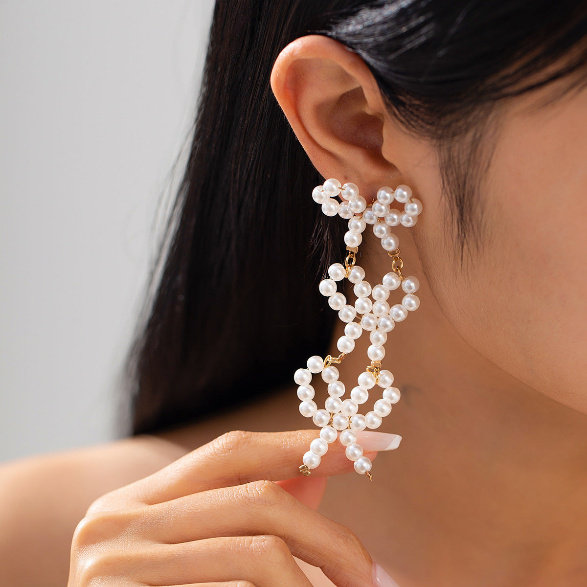 Sweet Elegant Bowknot Faux Pearl Tassel Drop Earrings for Women