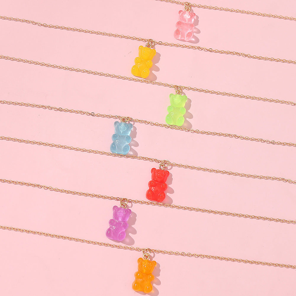 Collar de resina minimalista con forma de oso para niñas, con cadena de caja de longitud ajustable, estilo princesa, joyería infantil