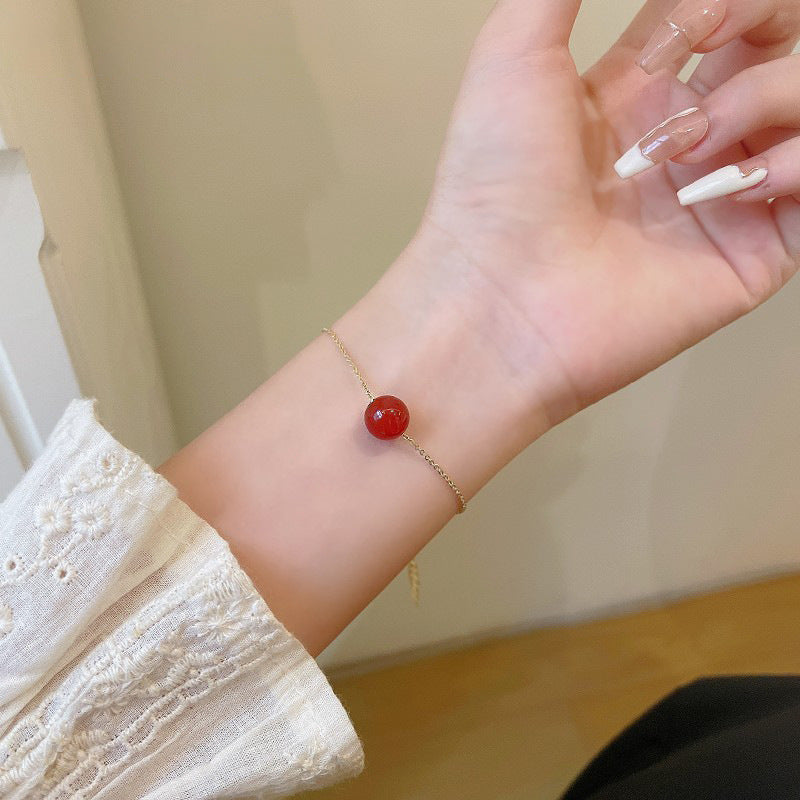 Bracciale Minimalista Rosso con Perline da Donna e Uomo in Acciaio al Titanio con Finitura Placcata